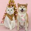 Cat Dog Knitted Scarf Christmas Tree & Bell Embroidery Neck Warmer with Pompom Ball Xmas Party Pet Dress-up Costume Accessories