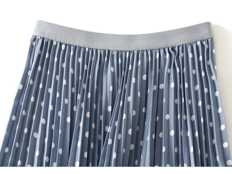 Korean-Japanese Polka Dot Pleated Midi Skirt, High Waist, Slimming, 2026 Spring/Summer Collection.