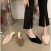 Luxury Kitten Heel Furry Mule Slides Women Rose Pink Sexy Slippers Ladies Pointy Toe Stiletto Plush Sandals Winter Party Shoes