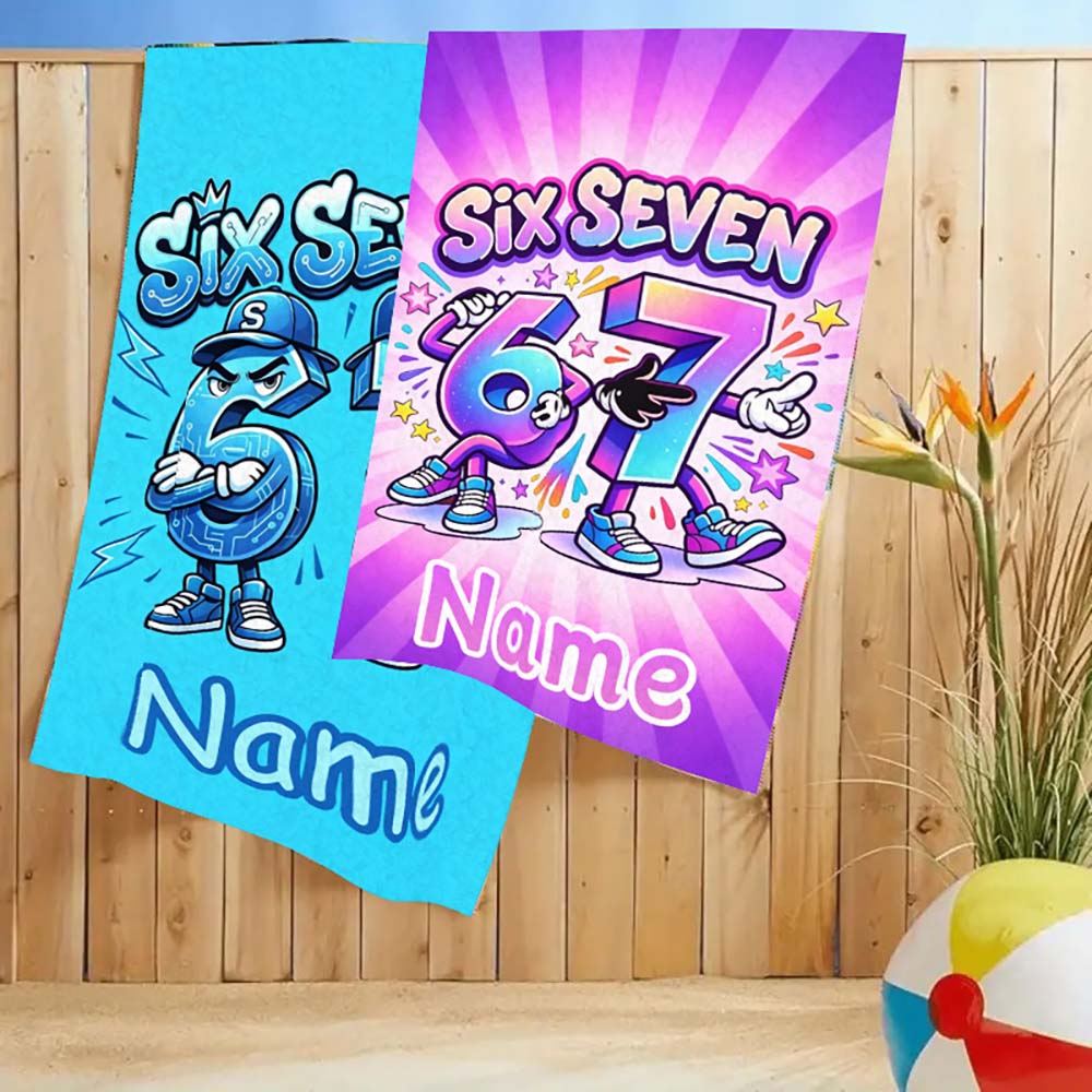 1pz Telo da Spiaggia Personalizzato Sei e Sette Cartoni Animati, Asciugatura Rapida Personalizzata con Nome per Bambini Adolescenti Vacanze al Mare