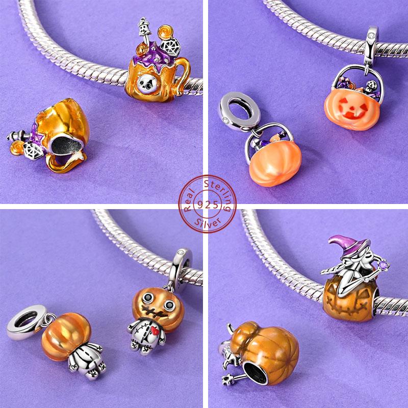 Original Copper Halloween Charms Beads Pendant Pumpkin Witch Doll Skull Candy Charm Fit Bracelet Diy Jewelry Gift