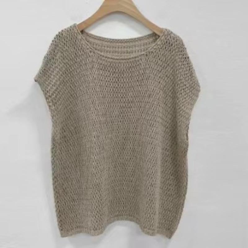 

Летняя трикотажная свободная повседневная футболка с коротким рукавом, женская модная тонкая минималистская ажурная футболка с круглым вырезом, женская элегантная приталенная футболка 26323 One Size чёрный