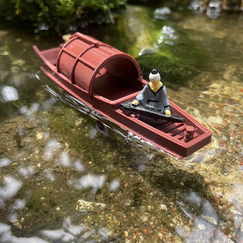 Floating Chinese Antique-Style Fishing Boat Model: Outdoor and Indoor Aquatic Landscape Decor