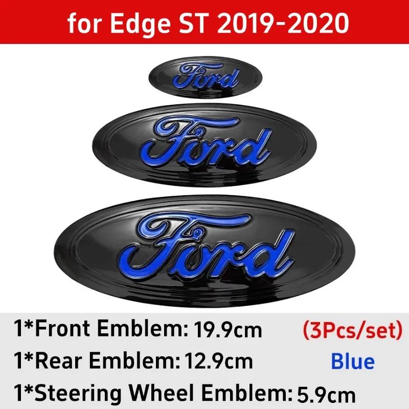 Car Sticker 3pcs Badge for Ford Taurus Equator Explorer Escape ST Kuga Mondeo Focus Edge Car Front Rear Logo Steering Wheel Cove