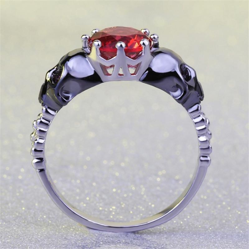 Fashion Retro Color Separation The Skull Head Inlaid Colorful Zircon Platinum Ring