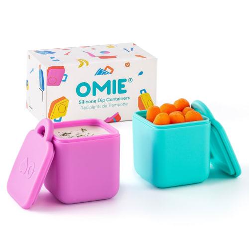 OmieBox (2-Pack) Leakproof Dip Containers, Salad Dressing Containers, and Condiment Containers with Lids, Food-Safe Silicone, 4 Oz (Pink/Teal)