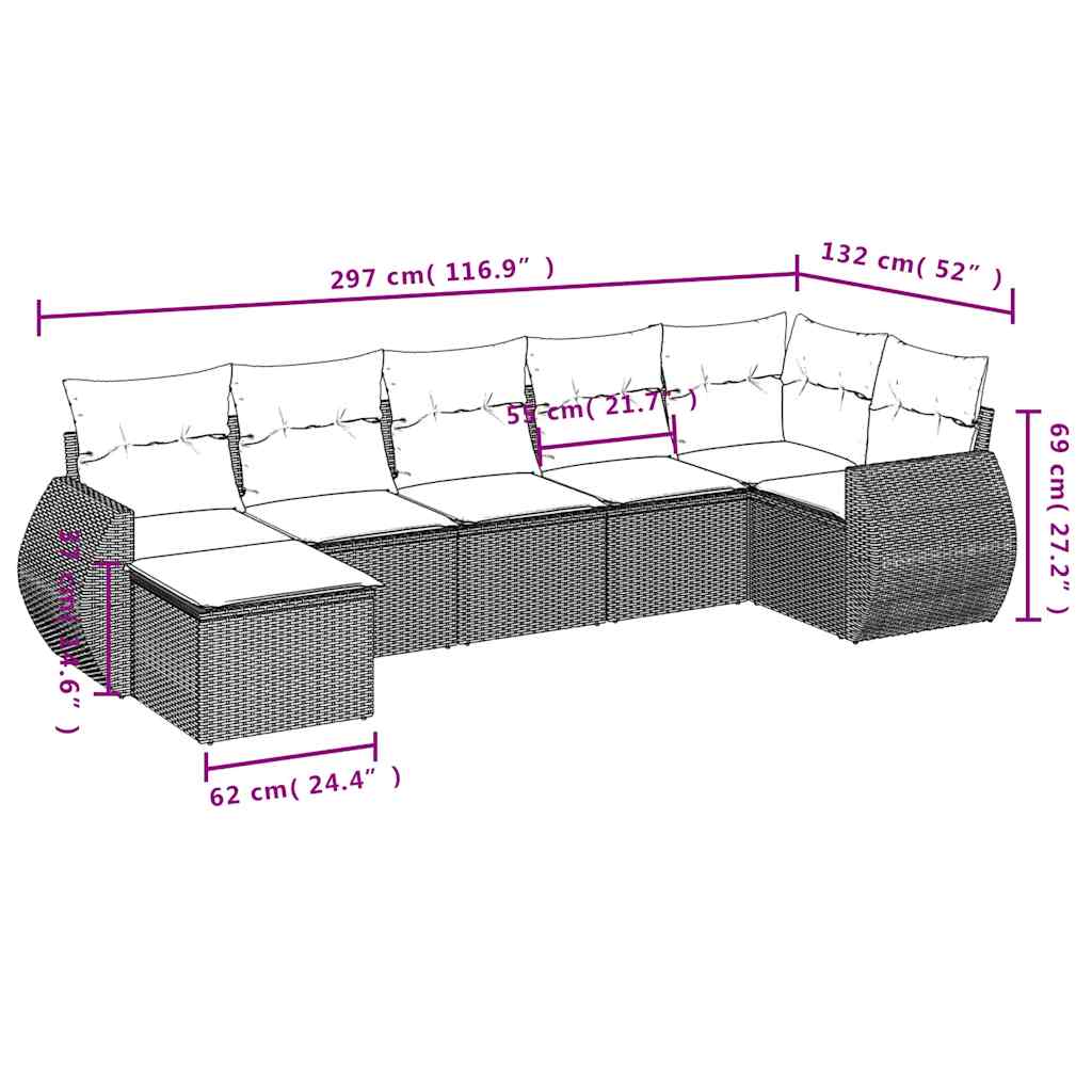 7 piece Garden Sofa Set with Cushions Black Poly Rattan