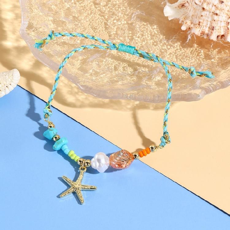 Keramik-Meerestier-Anhänger, geflochtenes Armband, verstellbares Seildesign mit Seestern- und Muschel-Charm, lässiger Schmuck
