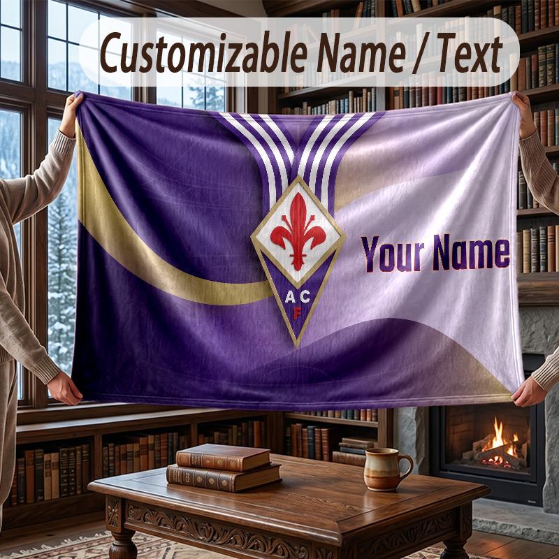 Custom Name Flannel Throw Blanket Fiorentina FC Pattern Warm Home Decoration