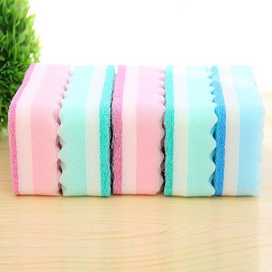 4Pcs Thick Wavy Antibacterial Kitchen Sponge Brush Scouring Pads Dish Towels