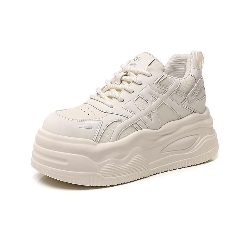 New early autumn women's shoes platform white shoes heightened comfort versatile breathable shoes casual sports shoes color matching