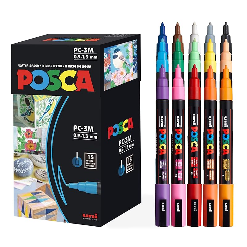 

Posca Mitsubishi Pencil Water-Based Pen, Fine Tip, Round Nib, 15 Colors, PC3M15C