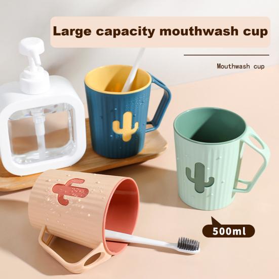 Mouthwash Cup Easy to Clean Cartoon Cactus Bathroom Washing Cups with Toothbrush Slot And Handle Nordic Style Brush Organizer for Home Travel Hotel