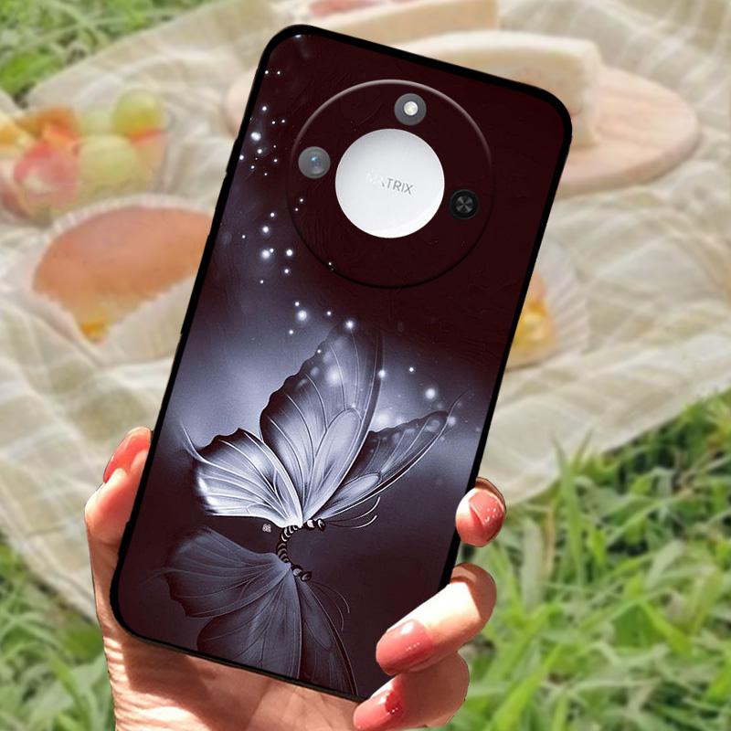 For Huawei Honor X60 Case Flowers Painted Cover Black Silicone Soft TPU Phone Case For Honor X60 Protective Shell Bumper