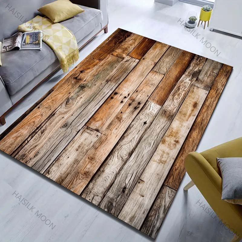 Multiple Sizes HD Wood Grain Print Carpet for Living Room Bedroom Doormat Home Decor Sofa Area Rug Non-slip Floor Mat for Gifts