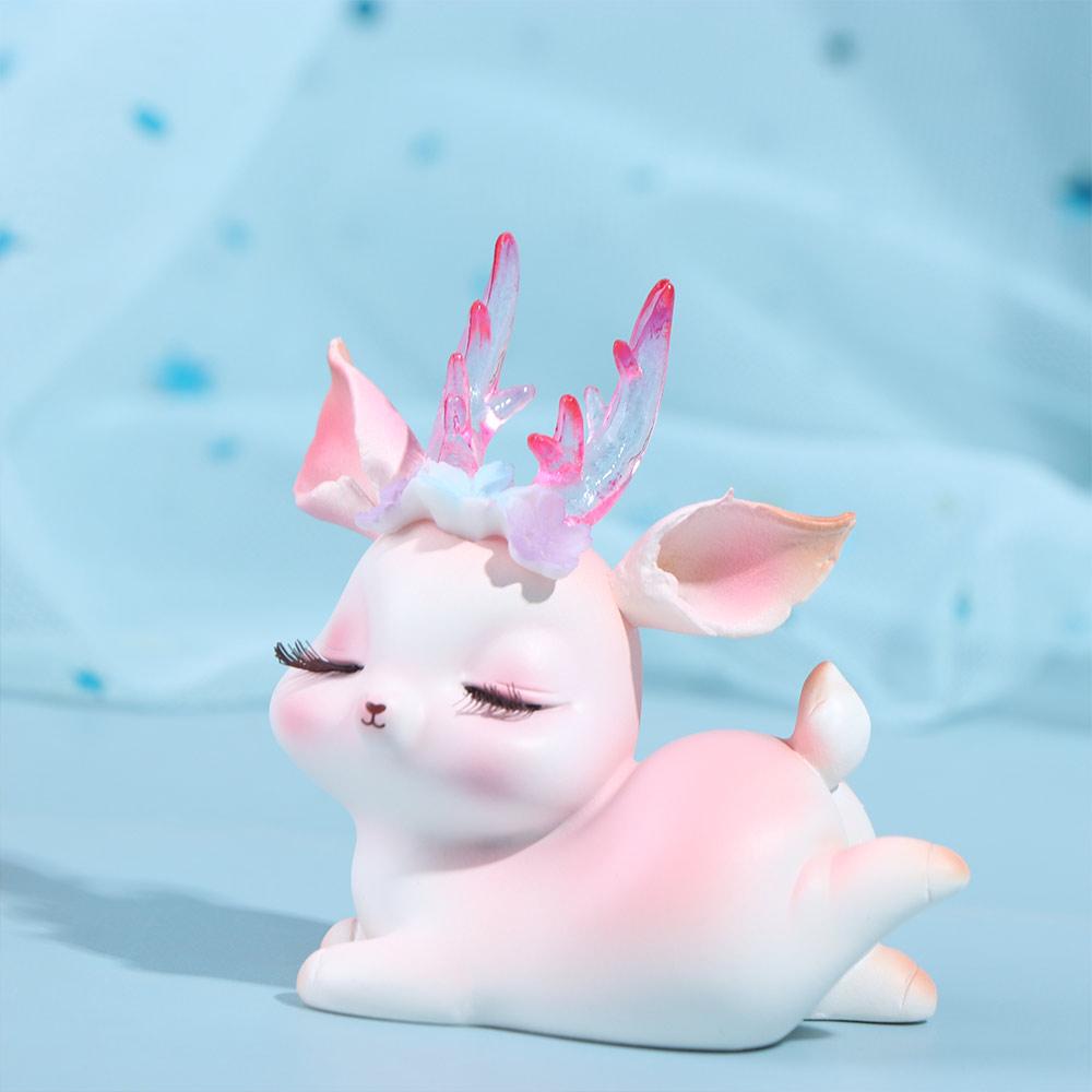 Kawaii Pink Sleeping Deer Figurine Cartoon Deer Birthday Cake Decor  Office