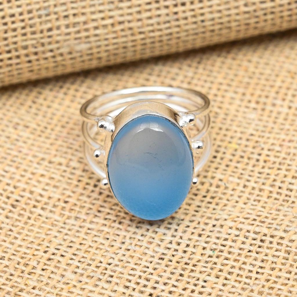 Charming Blue Chalcedony Gemstone 925 Sterling Silver Handmade Lovely Jewelry Ring