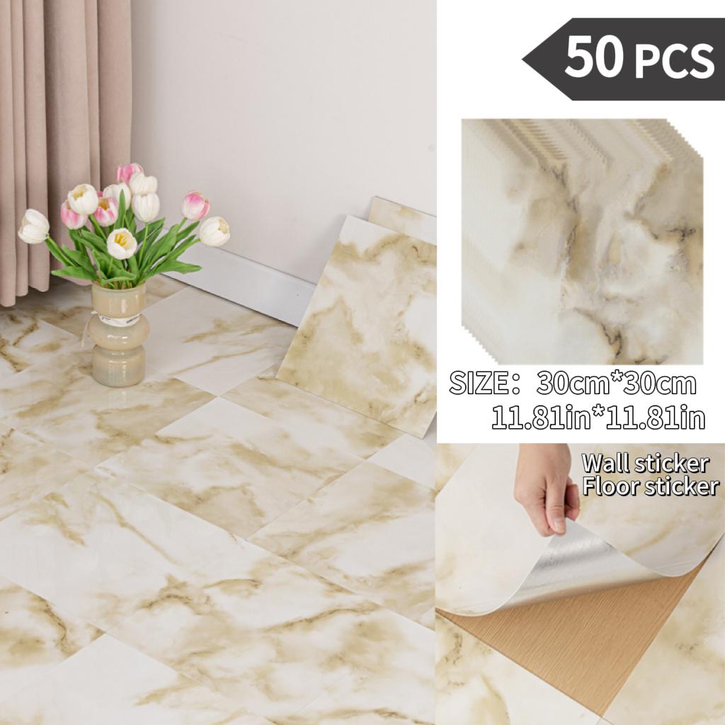 NINETAI Peel And Stick Floor Tile, 50pcs Vinyl Plank Wood Grain Look 11.81in*11.81in/48 Sq.Ft, Kitchen Mats For Floor