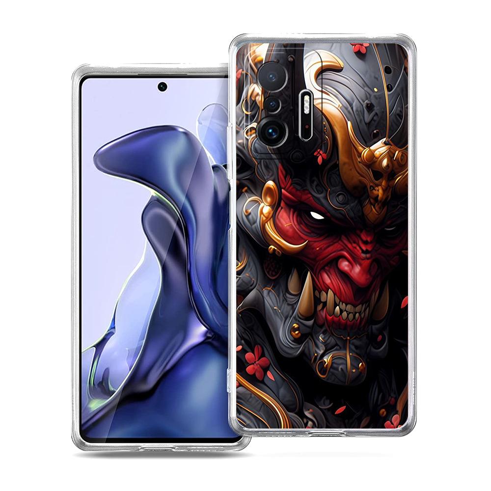 Transparent Phone Case for Xiaomi Mi 14 13 12 11 Ultra 13T 12T 11T Poco X3 NFC F3 F6 Pro Soft TPU Shell Japan Samurai Oni Mask
