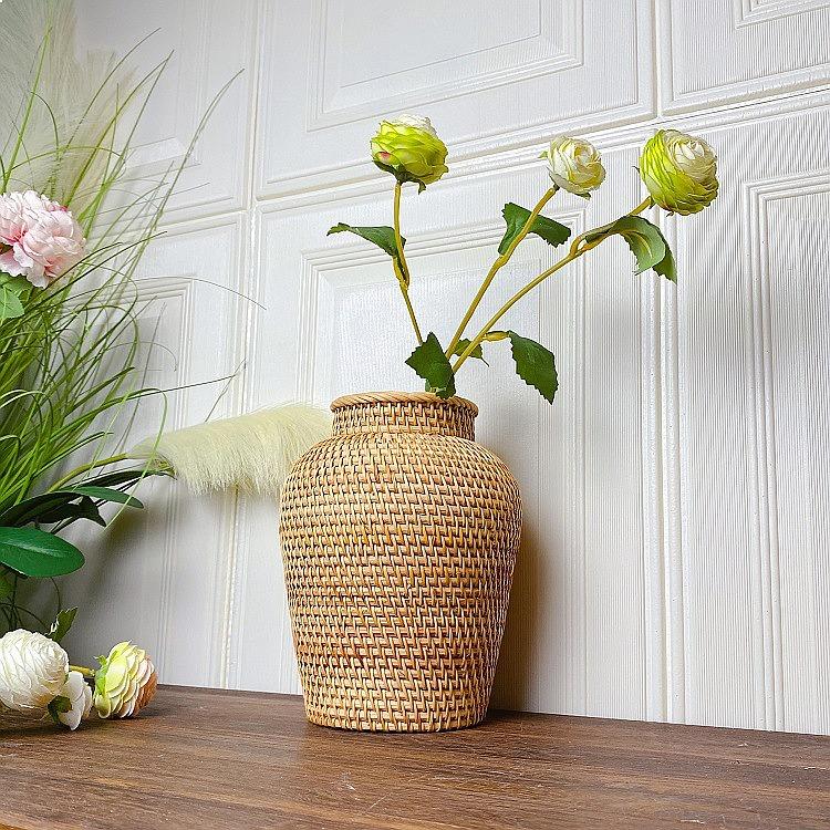 Vietnam Rattan Woven Vase Minimalist Nordic Home Decor Dry Flower Vase Basket for Living Room