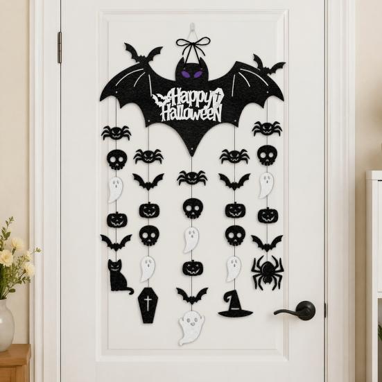 Party Atmosphere Accents Happy Halloween Bat Hanging Door Sign, Spooky Skull Spider Paper Festive Holiday Supplies Ornament, Large Wall Hanger