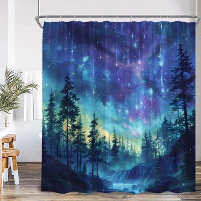 Fantasy Sky Meteor Shower Curtain Full Moon Space Universe Forest Cloud Magic Astrology Polyester Bath Curtain Decor With Hook