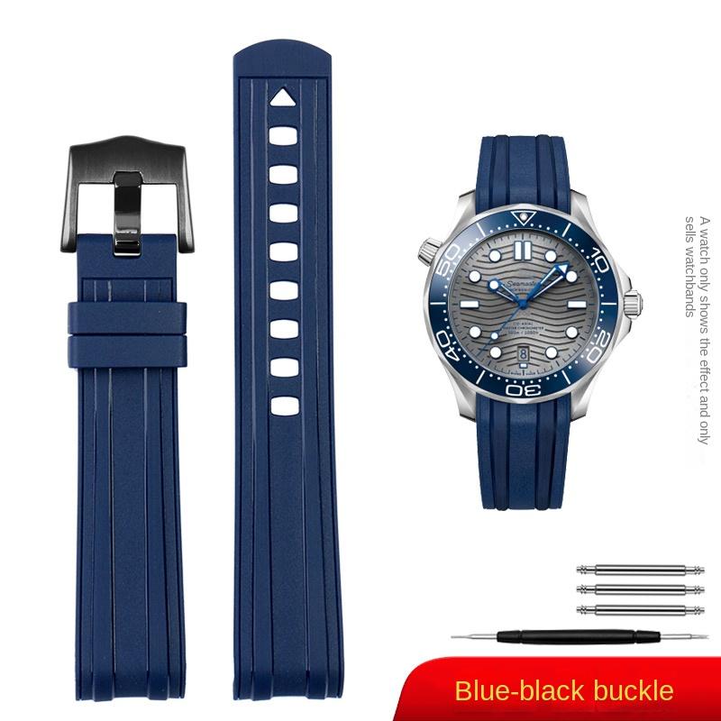 For Omega New Seamaster 300 Universe 007 Curved End Fluorous Rubber Silicone Watchband 20mm 22m Watch Soft Strap Men Replacement