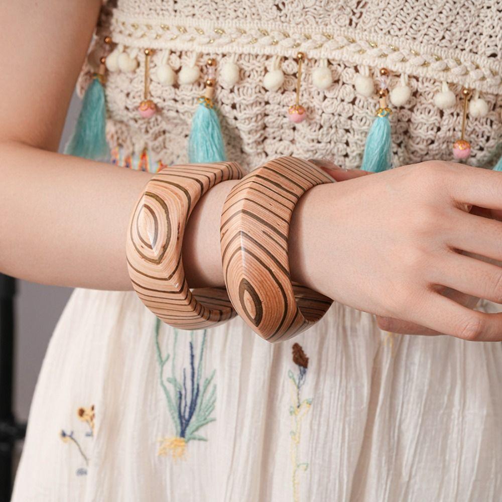 Europe American Style Wood Wide Bangle Minority Design Retro  Hand Ring  Decoration
