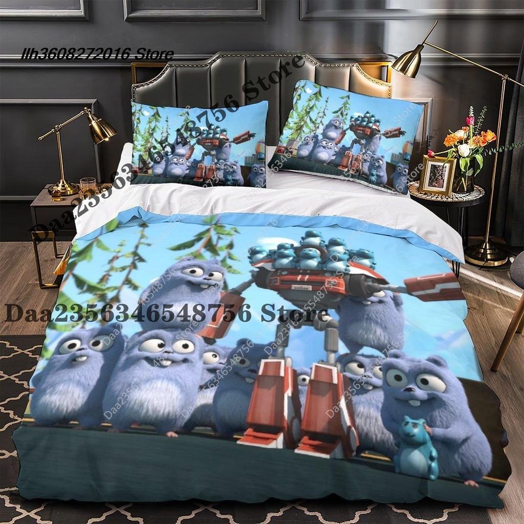 Neues Grizzy und die Lemminge Bettwäscheset Einzelbett Twin Full Dreiteiliges Set Bettwäscheset Aldult Kinder Schlafzimmer Bettbezug Sets 3D Ani