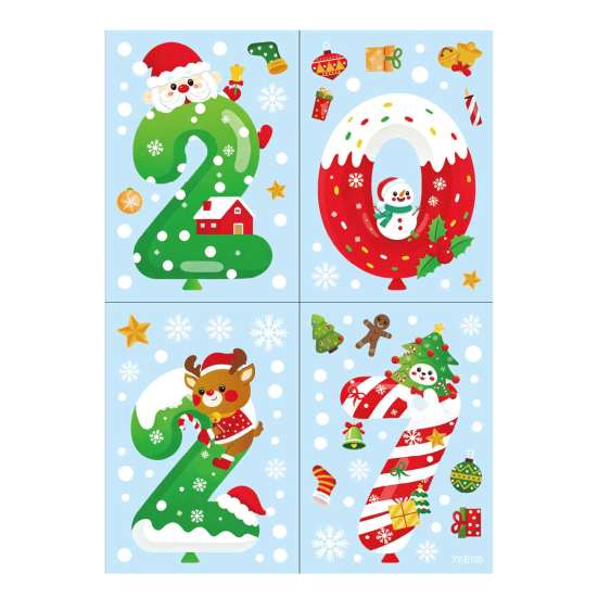 Santa Claus Snowman Elk Decals 4 Sheets 2027 Christmas New Year Window Clings, Double Sided Static Sticker with Home Office Decor Reindeer Snowflake