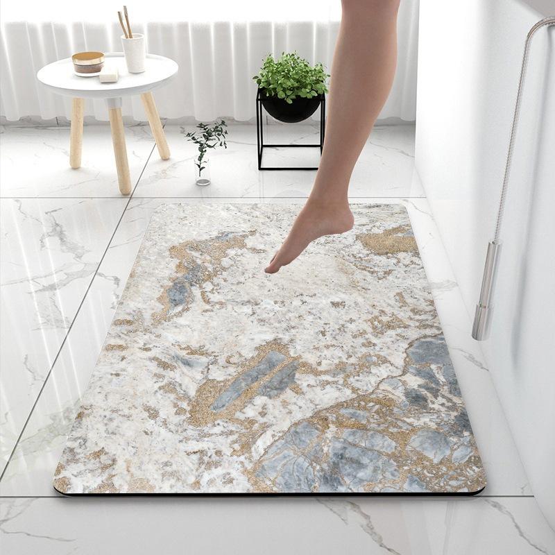 Nordic Style Marble Pattern Diatom Mud Bath Mat - Non-slip, Water-Absorbent, Quick-Drying, Wear-Resistant Foot Mat