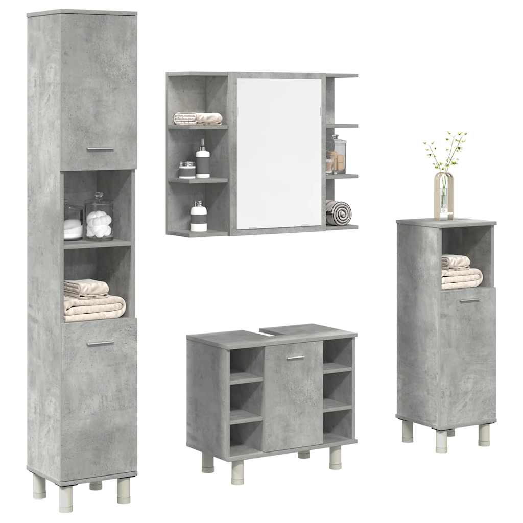 4 Piece Bathroom Furniture Set Concrete Grey Particleboard