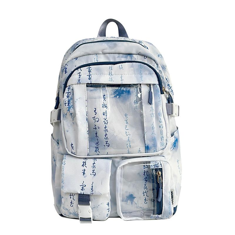 Schoolbag New Chinese Style Transparent Student School Bag Women's Large Capacity Casual Backpack Personalized Versatile Travel Computer Backpack