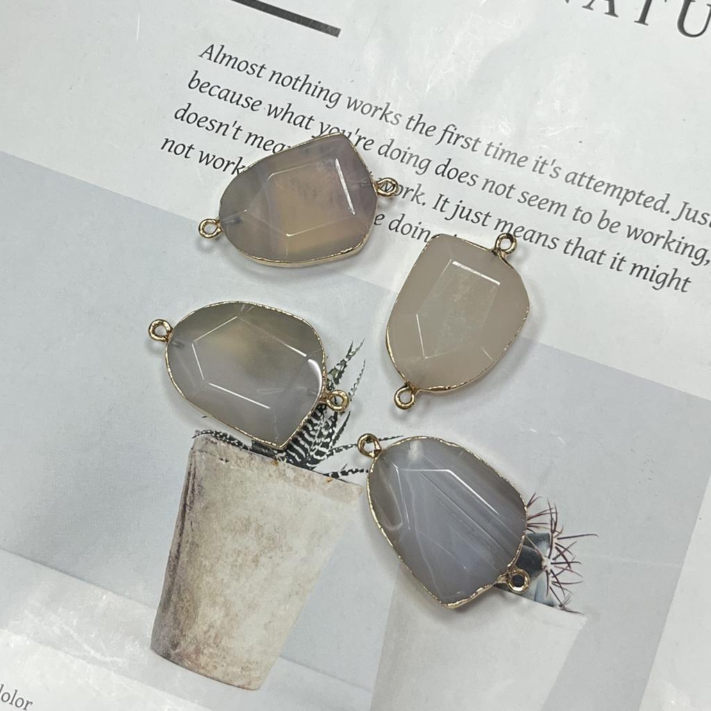 1Pc, Energy Natural Stone Gray Agate Connector with Golden Edge, Stylish Women Men Pendant Connector for Jewelry Making DIY Crafts Gift 27×37mm