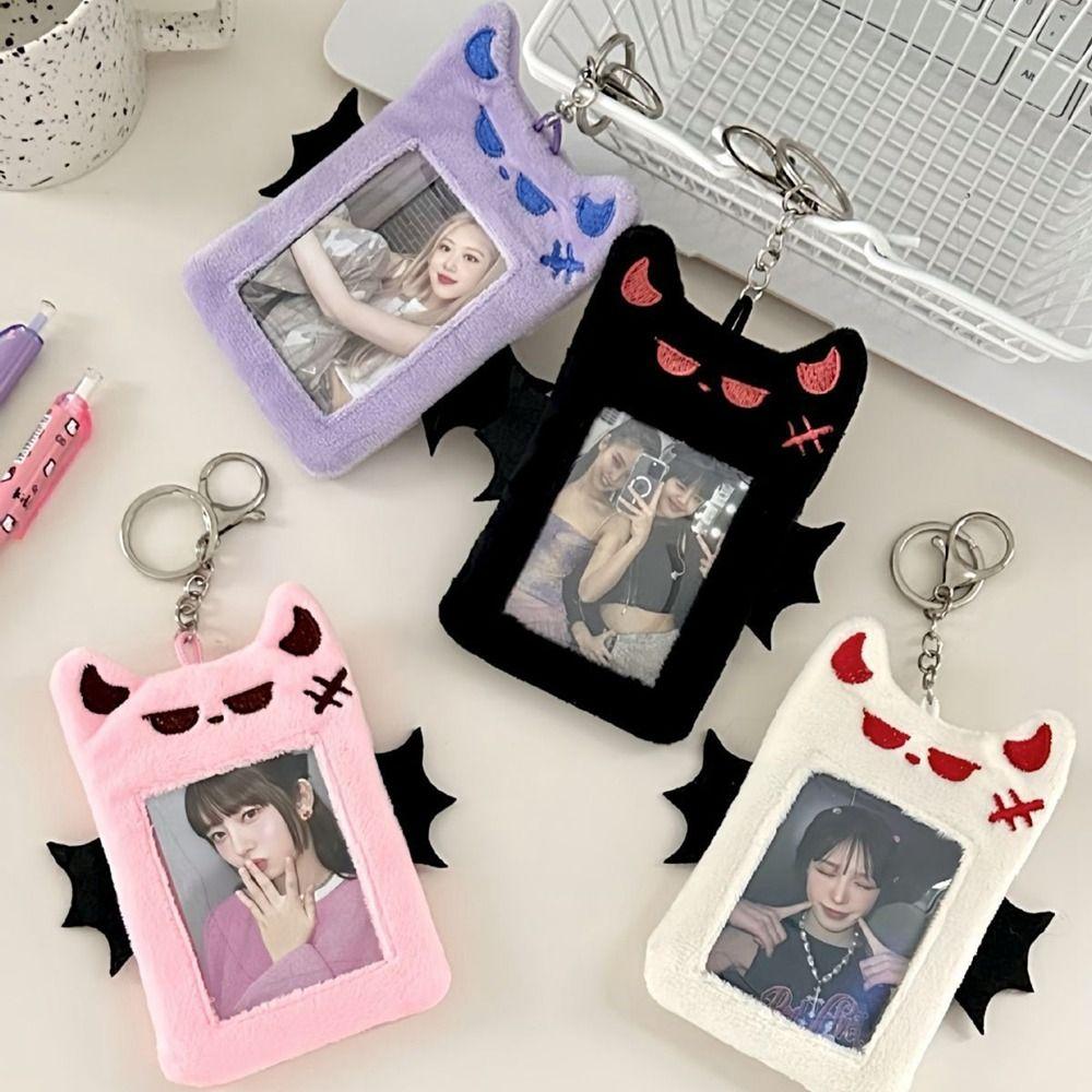 Bat Demon Cartoon Plush Photocard Holder Transparent Photo Protective Case Bus Card Holder  Outdoor