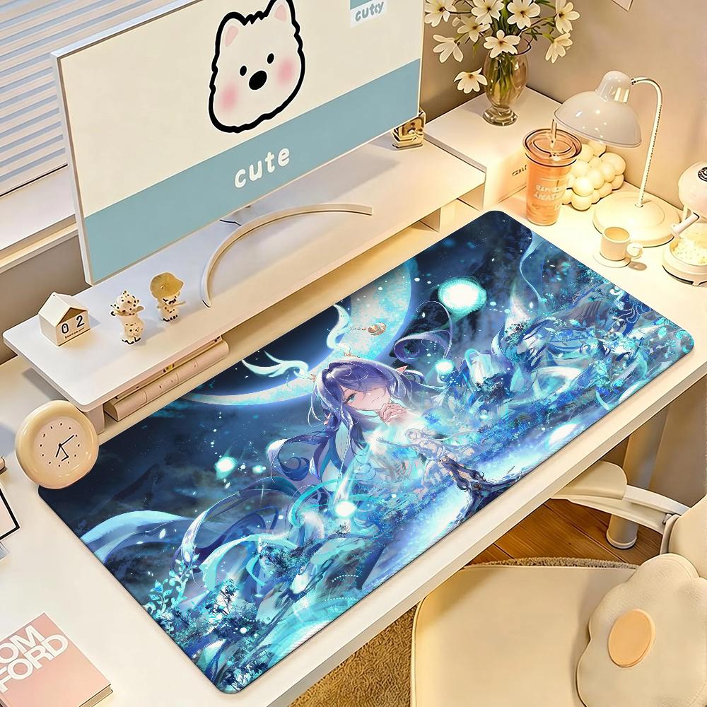 Anime Lauma Mauspads XXL Groß Rutschfest Gaming Schreibtischmatte Laptop Tastaturablage Büro PC Genshin Impact HD Druck Schwarz