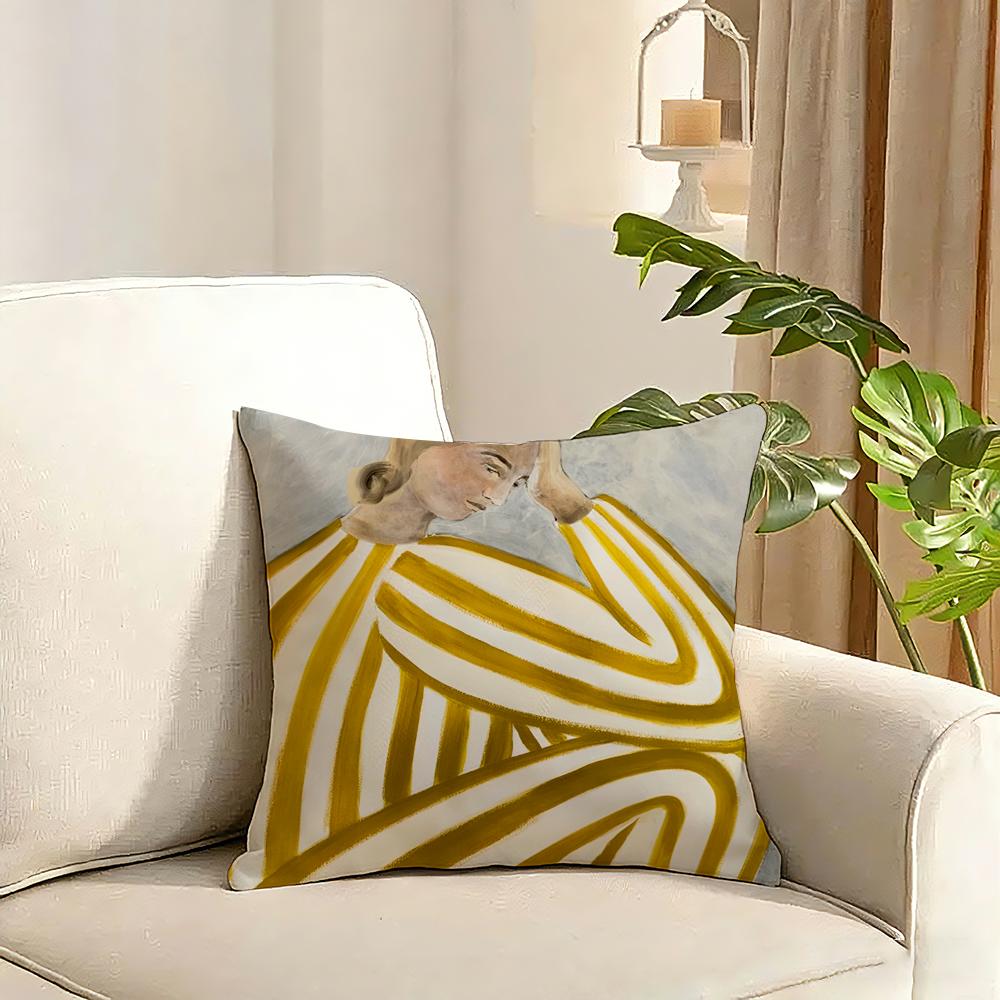 Abstract Figure Lines Girl Sofia Cushion Cover Reversible Plush Pillow Cover Soft Fluffy Home Decor for Sofa Bedroom