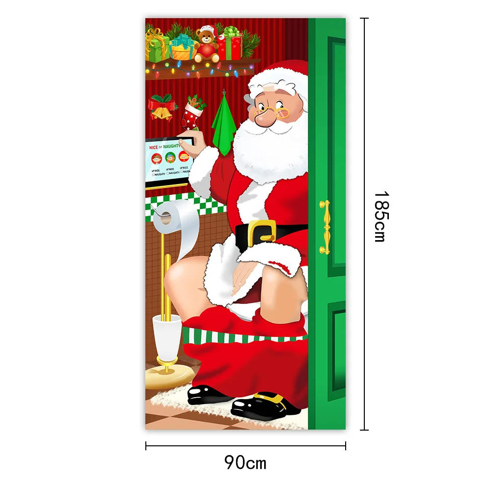 Funny Santa Door Cover 2025 Christmas Decoration Outdoor Porch Decorative Supplies Background Banner Halloween Decors 2026 New