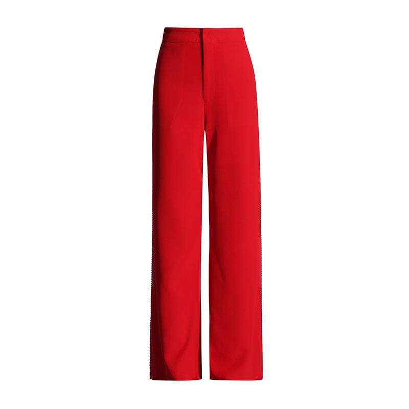 Fashionable and Temperamental, with A Solid Color, A High-waisted Straight Leg, A Side Diamond Trim, and A High-end Sense of Long Suit Pants