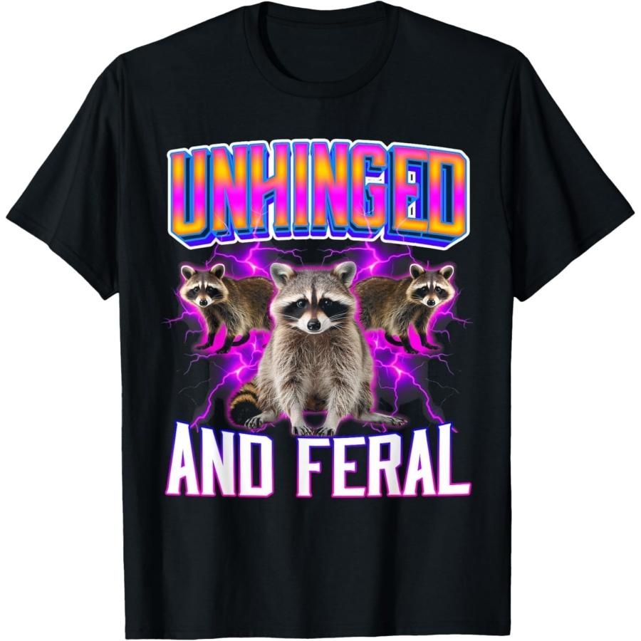ECTOUMOL Unhinged But Feral Raccoon Trash Meme 90s Style T-Shirt S