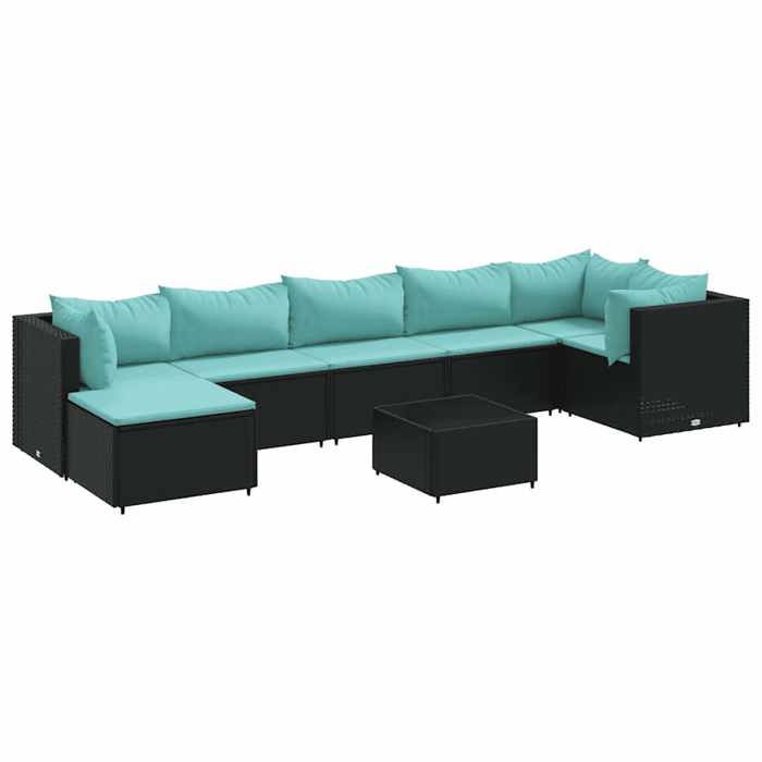 VidaXL Salon de jardin 8 pcs avec coussins noir résine tressée, ensemble de canapés d'extérieur, canapé d'angle de jardin 3308236