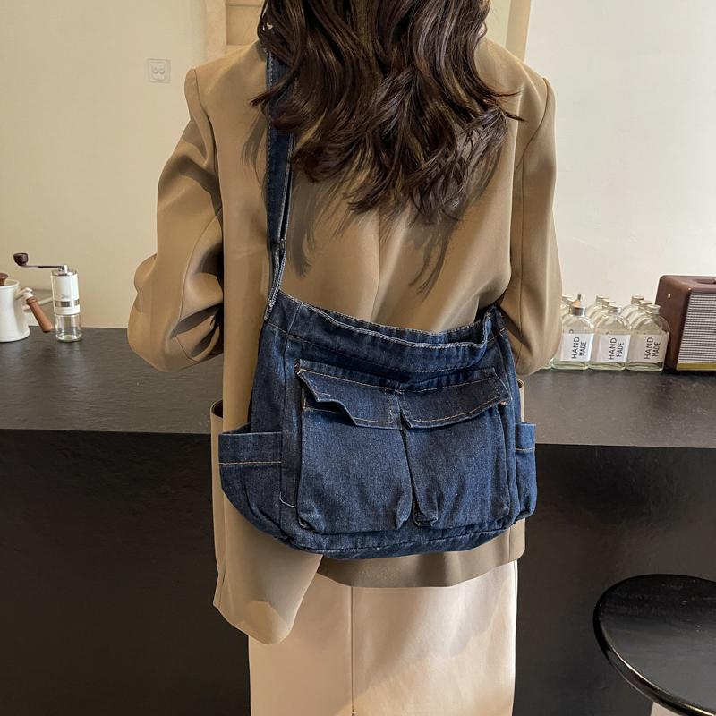 Women's Large Capacity Commuter Tote Bag Denim Shoulder Crossbody Bag