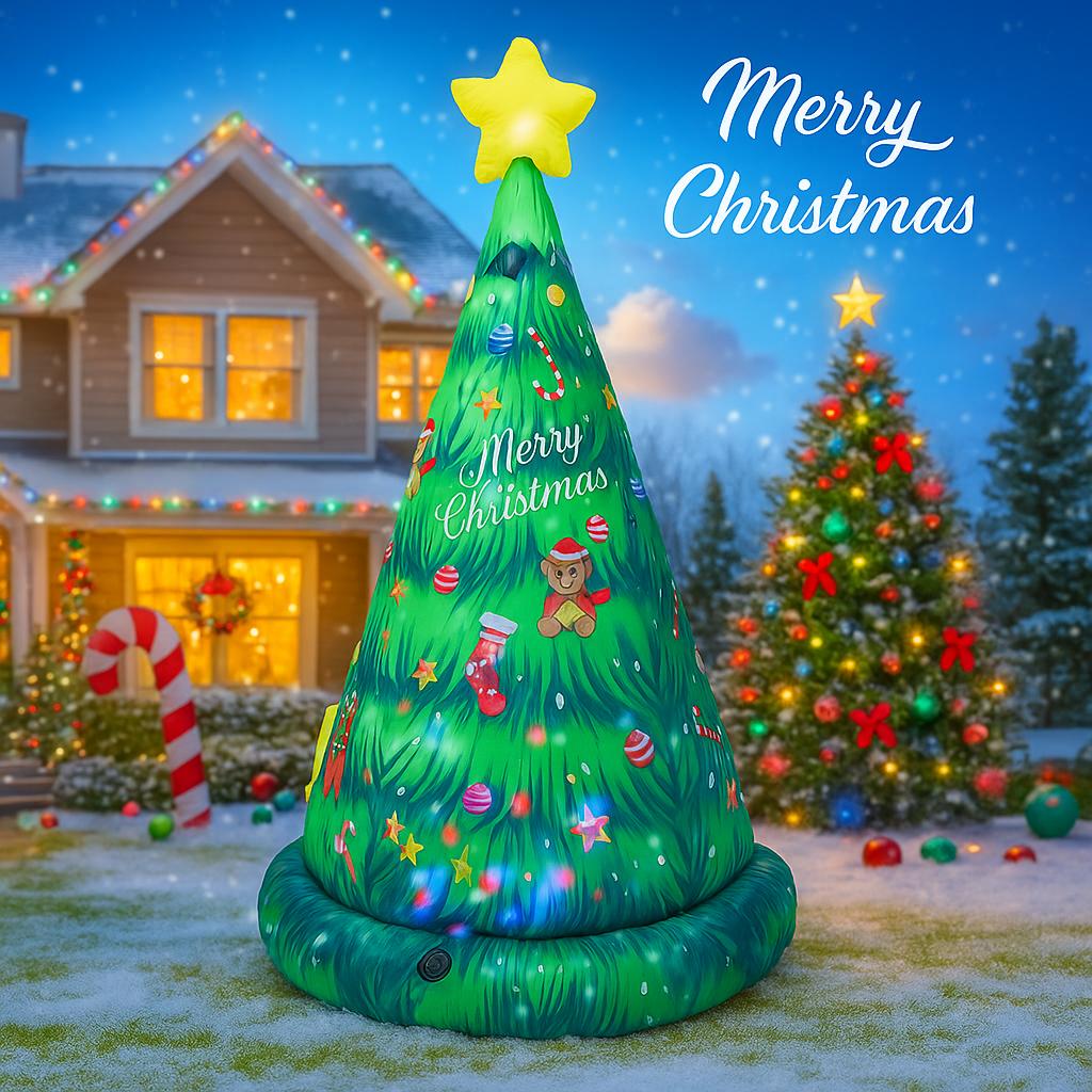 7.87FT Outdoor Inflatable Toy Christmas Tree Gift Boxes With LED Lights Xmas Party Lawn Decorations Yard Supplies Holiday Gifts