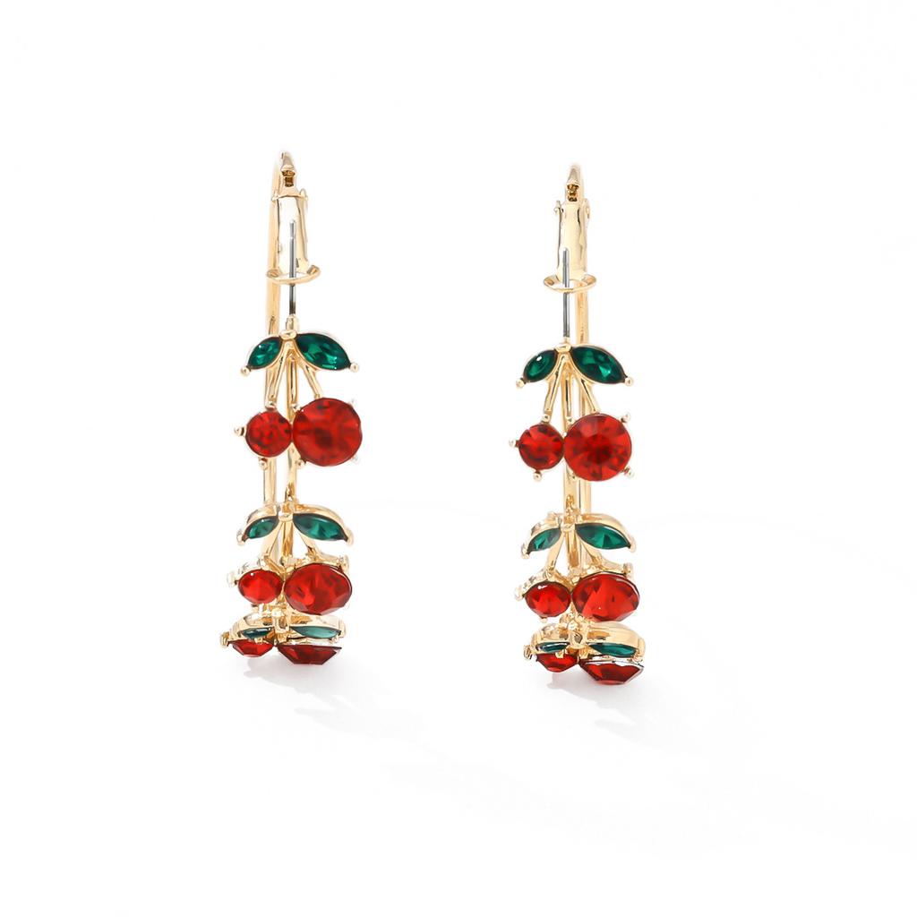 Xiyin, Hot-selling Sweet Fruit Series, Red Cherry Earrings, Women's Fashion Temperament, Elegant Diamond Earrings