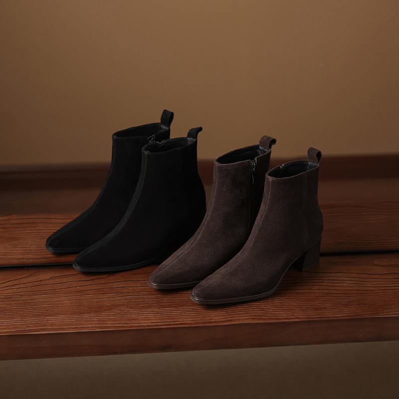 Krazing Pot Cow Suede Nubuck Winter Round Toe Chunky Heels Fashion Boots Women Zipper Retro Elegant Women Ankle Boots