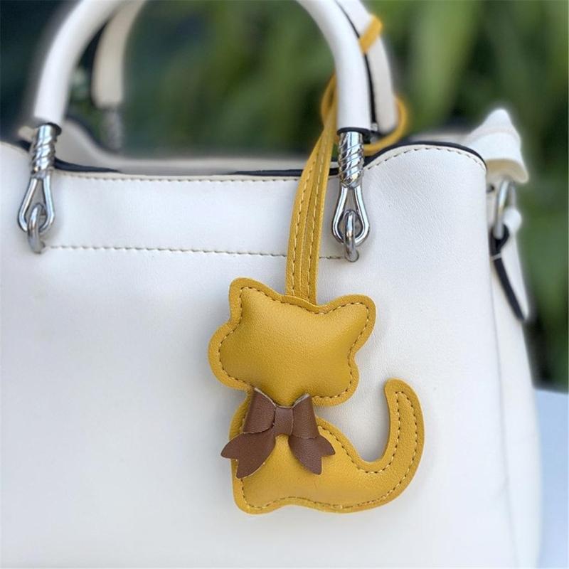 Modischer PU-Schleifen-Schlüsselanhänger mit Katzen-Detail für Handtasche, Schlüssel, Rucksack, Stilvoller Taschen-Hänge-Dekor-Anhänger