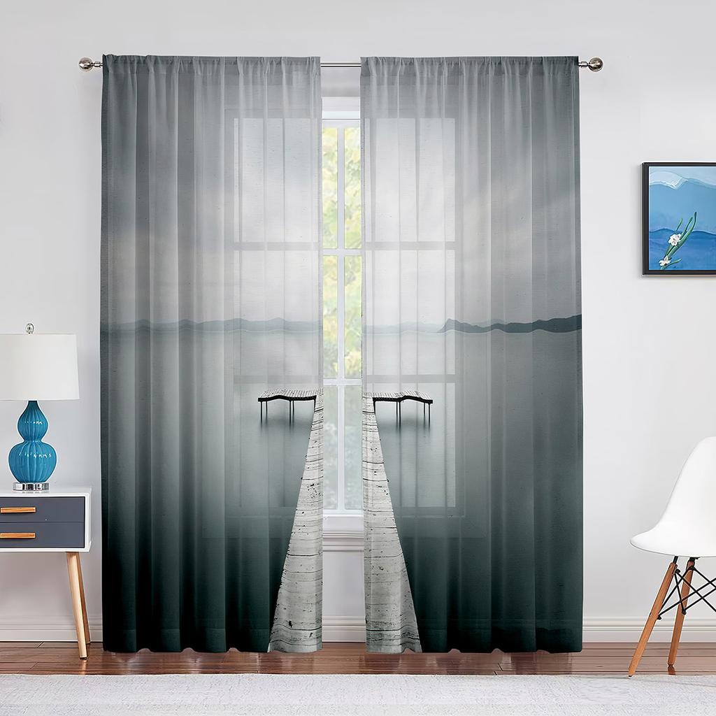Cartoon Rocket Galaxy Moon Tulle Voile Curtains Out Space Window Sheer Curtain for Kids Boys Bedroom Living Room Organza Drapes