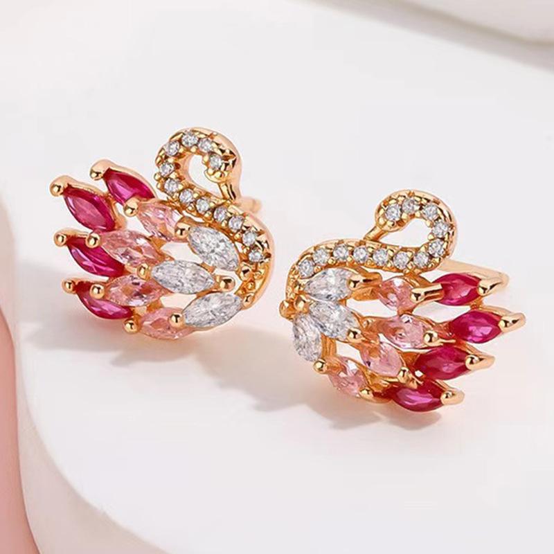 New Electroplated Gradient Color Diamond Black Swan Earrings for Women's Fashion Trend, High-end Temperament Earrings