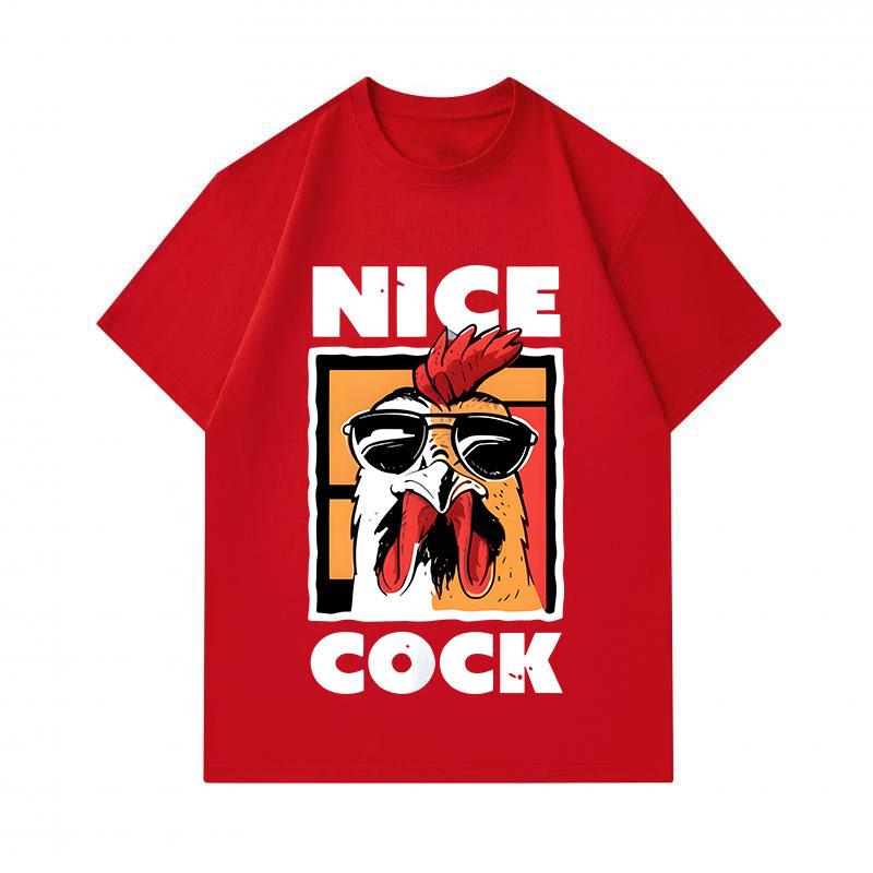 Men's 100% Cotton Casual Crew Neck Short Sleeve T-Shirt, Cool Sunglasses Rooster Nice Cock Graphic Printed Tee, Comfortable Lightweight Daily Wear Top