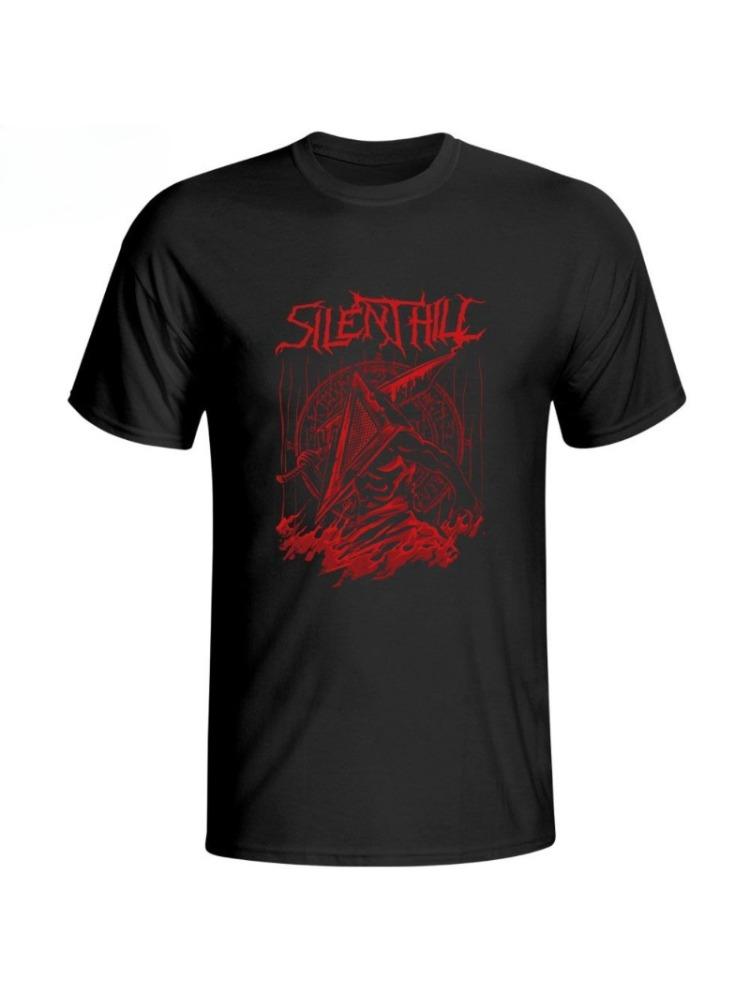 Silent Hill Triangle Head Tshirt Classic Horror Game Silent Hill Esports Trendy Black Print Tshirt S